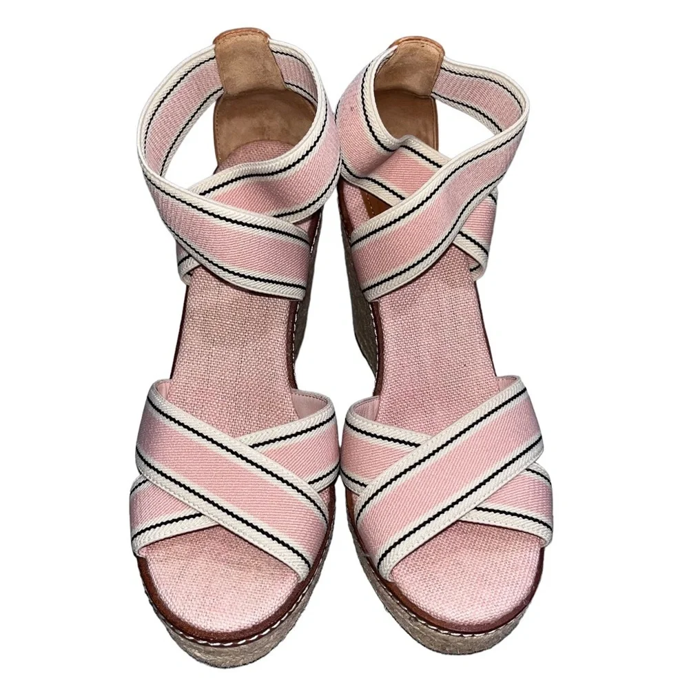 Tory Burch Pink Blush Frieda Espadrille Wedge Sandals Shoes size 7